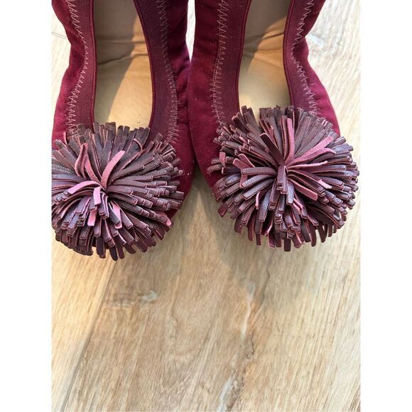 NWOB Yosi Samra burgundy suede Sammie pom foldable ballet flats sz 7 - Picture 5 of 7